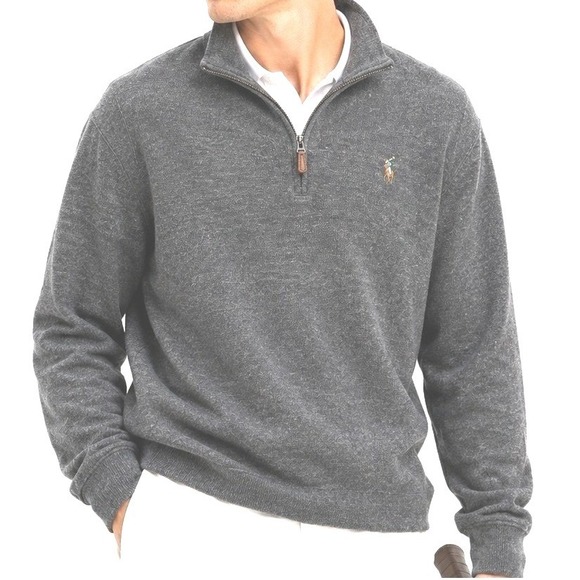 Polo Ralph Lauren Other - Polo‎ Ralph Lauren Mens XXL Estate Rib Quarter Zip Pullover Sweater Gray Heather